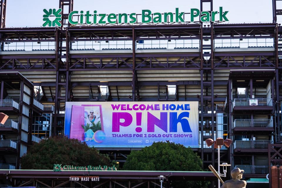 Citizens Bank Park unveils "Welcome Home Pink" banners ahead of the Doylestown native's concerts on Monday, Sept. 18, and Tuesday, Sept. 19.