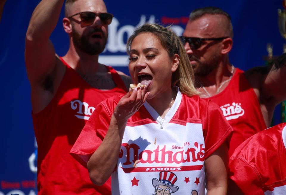 Miki Sudo downed 40 hot dogs and buns to win the women’s title (Getty Images)