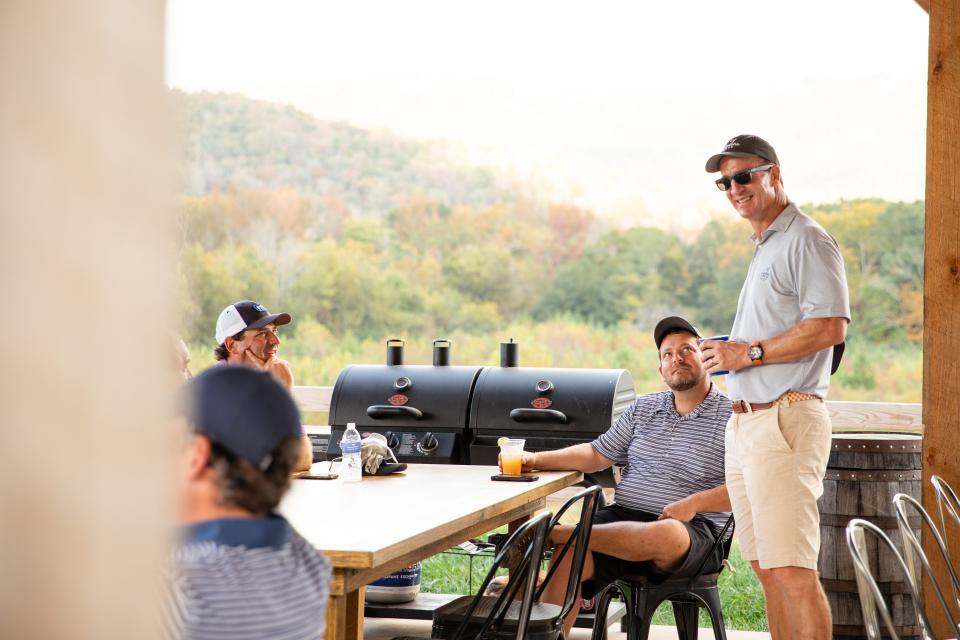 Peyton Manning at Sweetens Cove Golf Club in Tennessee, the namesake of his bourbon brand Sweetens Cove Tennessee Bourbon.