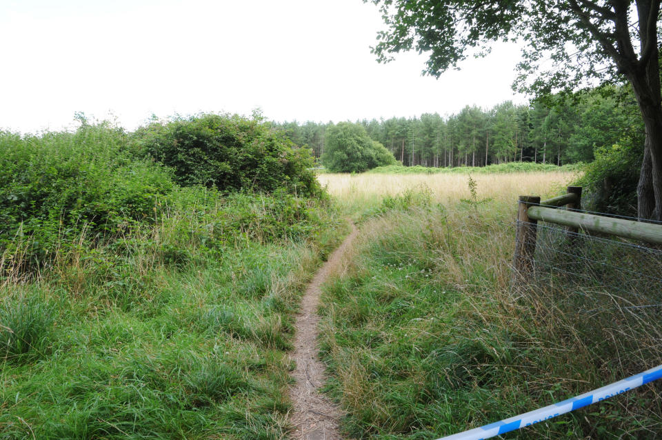 Rhe scene where 83-year-old Peter Wrighton was attacked in a woodland known as The Heath near East Harling in Norfolk (PA)