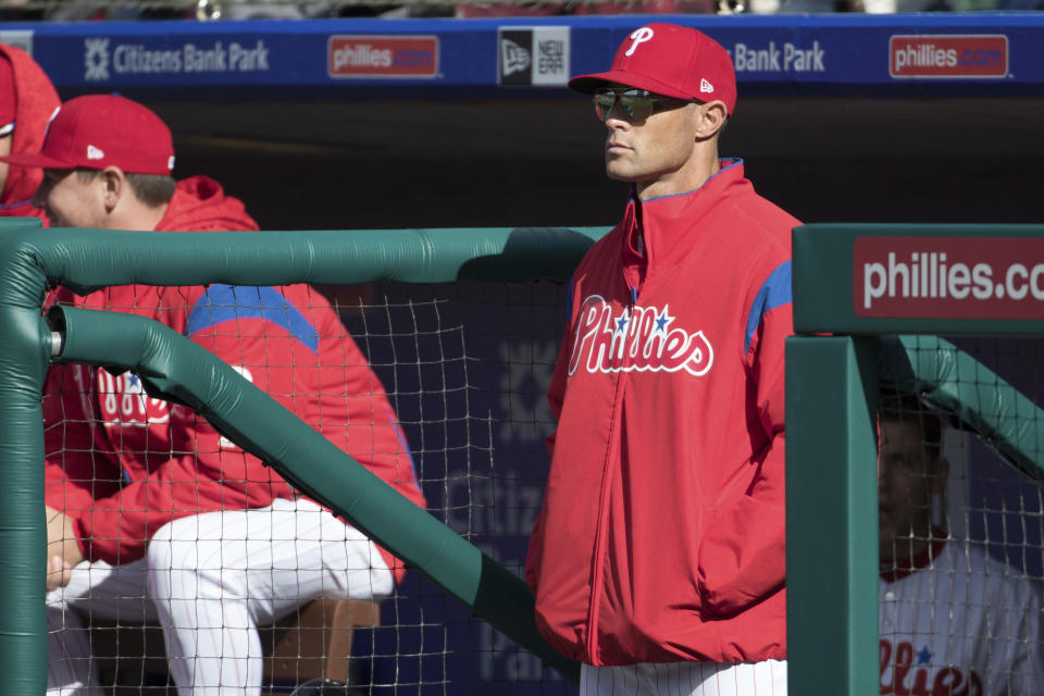 Gabe Kapler may be the only manager in baseball to conduct his pregame press briefing while standing. (AP)