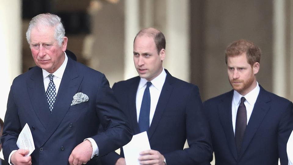 King Charles, Prince William and Prince Harry walking