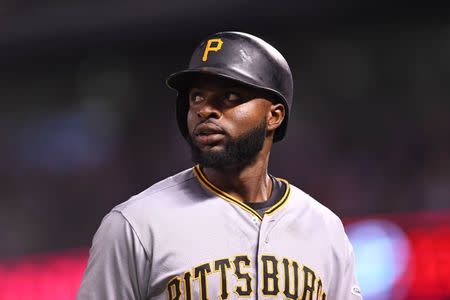 Aug 7, 2018; Denver, CO, USA; Pittsburgh Pirates right fielder Gregory Polanco (25) during the eighth inning against the Colorado Rockies at Coors Field. Mandatory Credit: Ron Chenoy-USA TODAY Sports