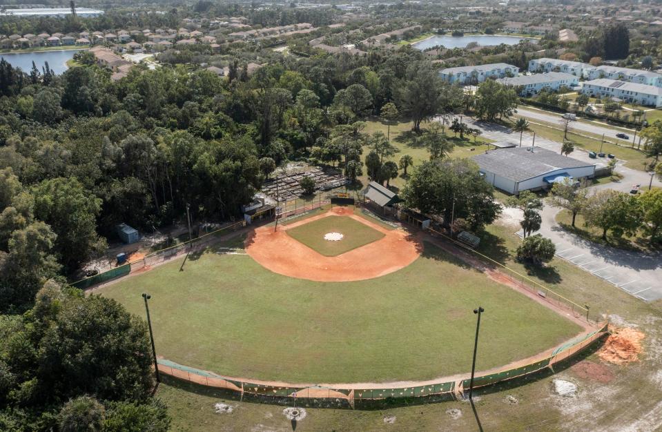 The 11 acre site owned by the Elks Lodge 1352 includes a Little League travel team baseball field on February 7, 2024 in West Palm Beach, Florida.