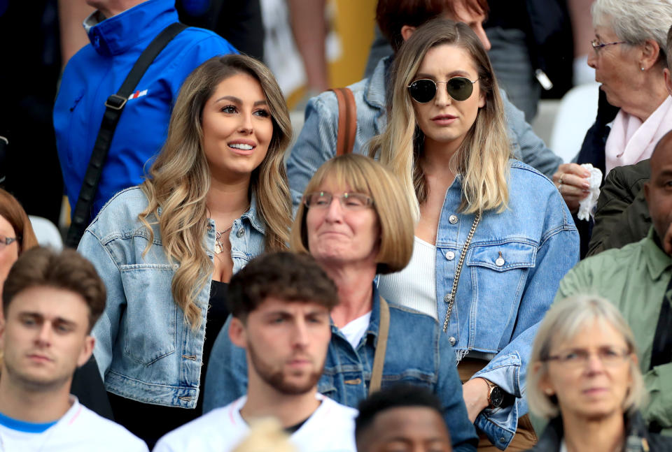 Olivia Naylor (left) girlfriend of England&#39;s John Stones during the Nations League Semi Final at Estadio D. Alfonso Henriques, Guimaraes