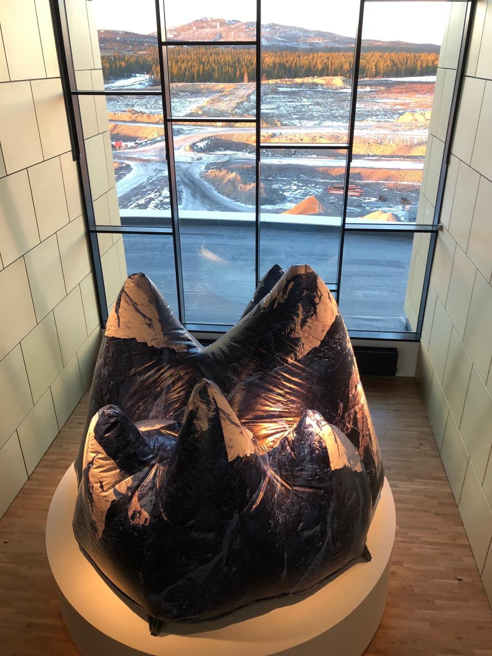 An artwork by Sami artist Carola Grahn in the new City Hall.&nbsp;While she admits it&rsquo;s complicated, some Sami people work for the mine. She believes her people have been colonized and ignored thanks to the ore. (Photo: Laura Paddison/HuffPost)