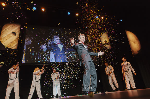 Bill Nye "The Science Guy," dances at the 35-year anniversary of The Planetary Society, a nonprofit space exploration advocacy organization, of which Nye is CEO. Credit