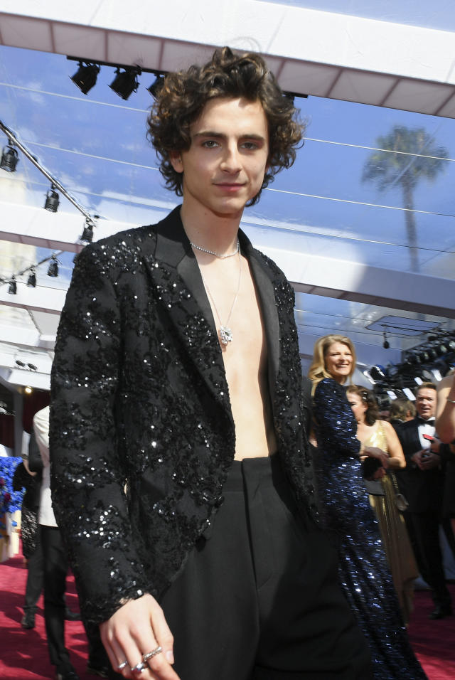 Timothée Chalamet Was Shirtless on the Oscars 2022 Red Carpet — See Photos