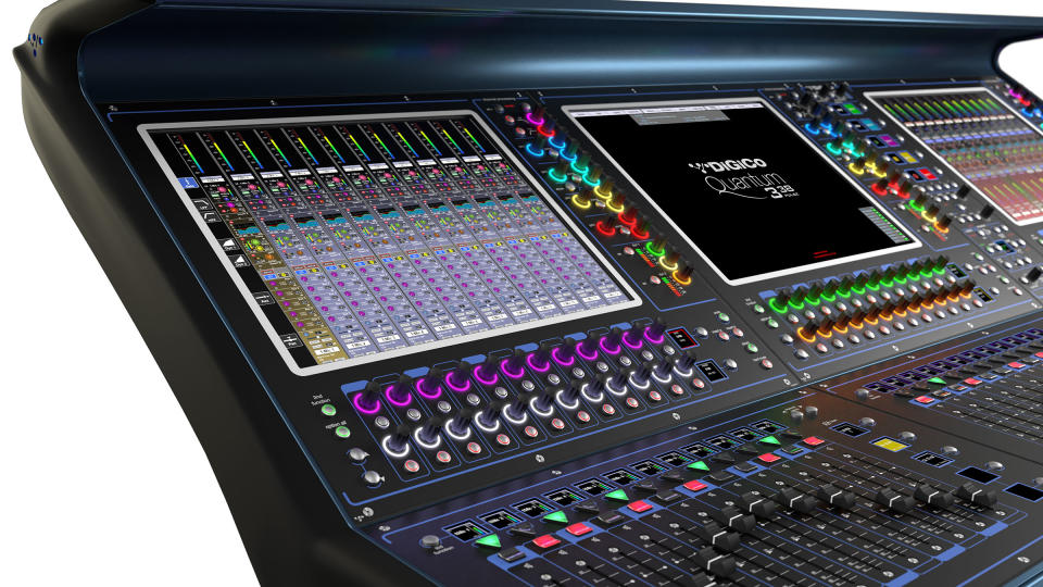 A sound mixing station powered by DiGiCo.