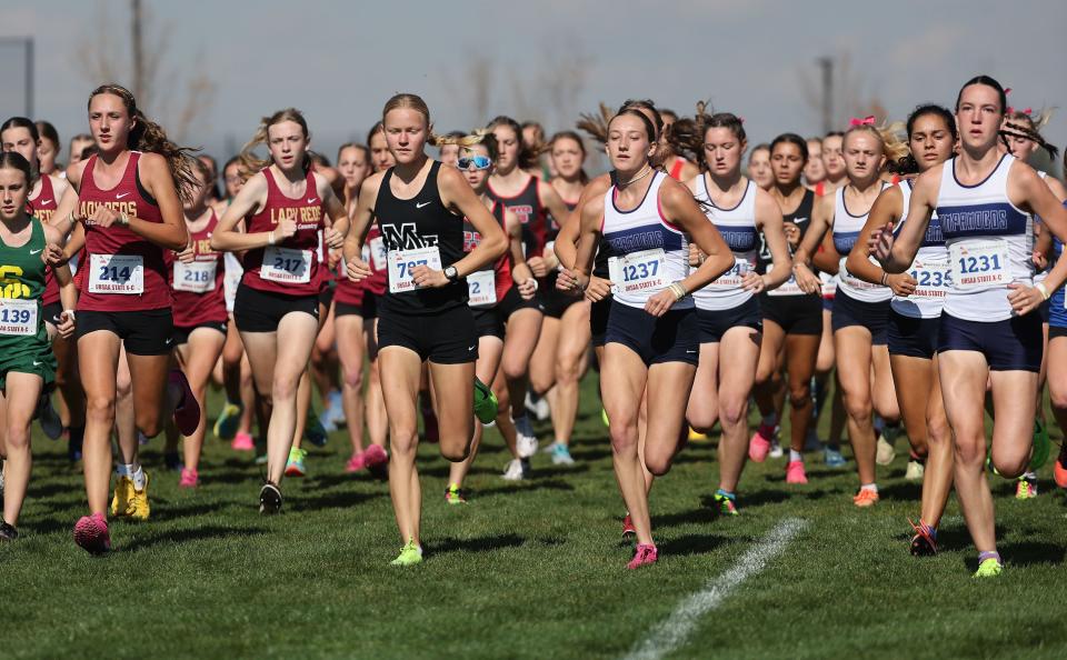 The start of the 4A girls cross-country state championship race at the Regional Athletic Complex in Rose Park on Tuesday, Oct. 24, 2023. | Jeffrey D. Allred, Deseret News