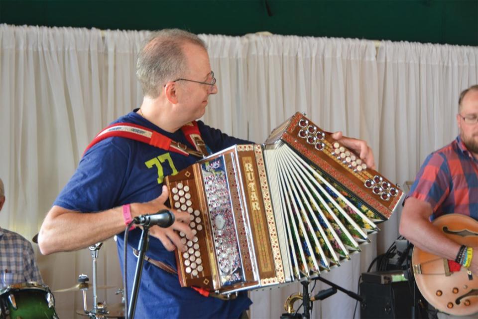 David Pendel, from Coraopolis, performing button box accordion with the group Veseli Fantje during last year’s Slovenefest. The group will perform at this year’s Slovenefest the afternoon of July 9.