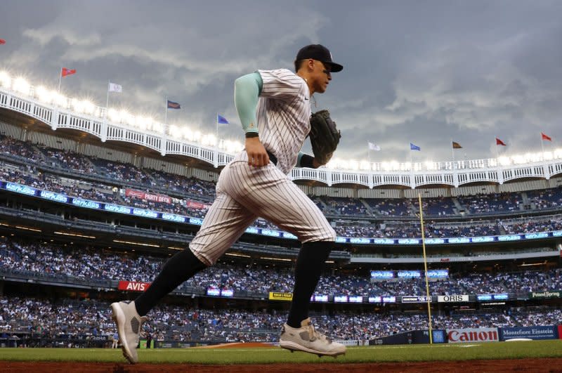 Outfielder Aaron Judge hit a home run in the sixth inning of the New York Yankees' 12-2 loss to the New York Mets on Wednesday in Queens. File Photo by John Angelillo/UPI