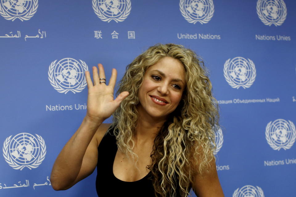 Colombian singer and UNICEF Goodwill Ambassador Shakira appears at a news conference at United Nations headquarters in New York, September 22, 2015. Shakira and UNICEF were calling for the urgent need for increased investment in early childhood development ahead of 70th United Nations General Assembly which convenes September 28.   REUTERS/Mike Segar