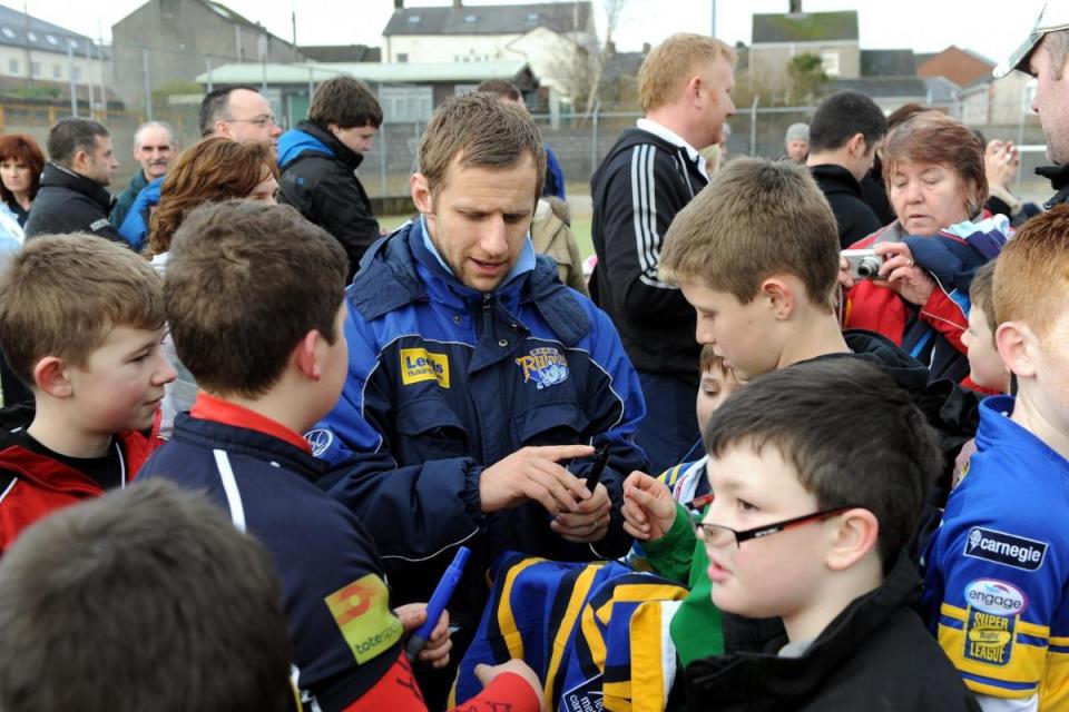 Youngsters turned out for the Leeds Rhinos coaching session on Sunday January 24th 2010 at Cleator Moor Astro turf pitch. Leeds player Rob Burrow was mobbed by the youngsters after the session <i>(Image: John Story)</i>