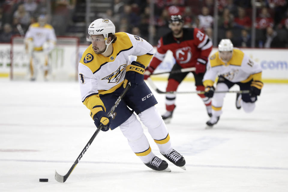 Filip Forsberg has already increased his goal total to 10 this season. (AP Photo/Julio Cortez)