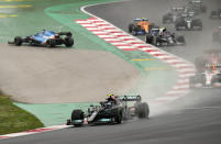 Mercedes driver Valtteri Bottas of Finland leads at the start of the Turkish Formula One Grand Prix at the Intercity Istanbul Park circuit in Istanbul, Turkey, Sunday, Oct. 10, 2021. (AP Photo/Francisco Seco)
