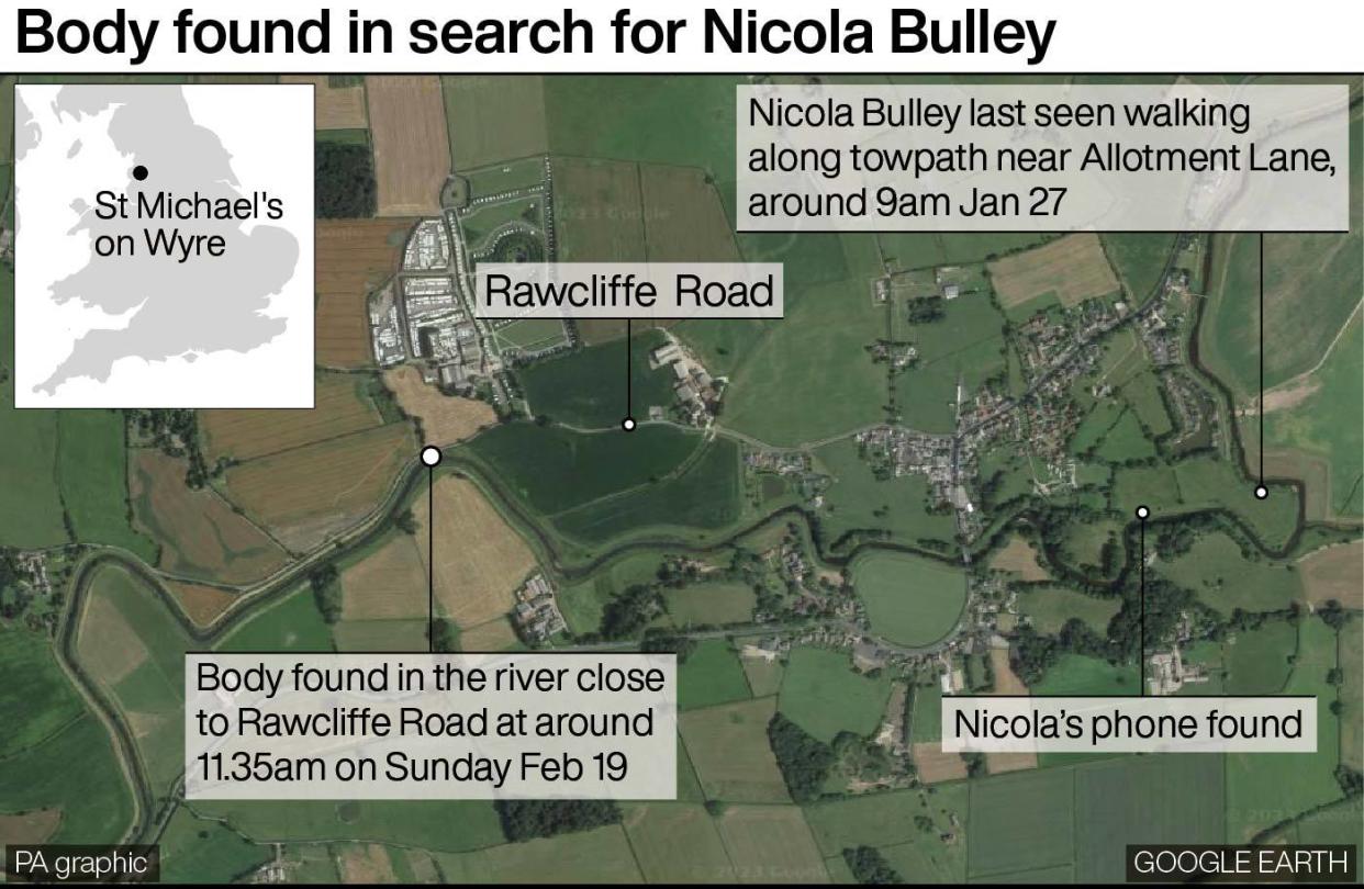 Body found in search for Nicola Bulley: A map showing the search area. (PA)