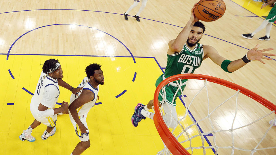 Jayson Tatum had an NBA record 13 assists in his Finals debut, eclipsing the likes of Michael Jordan and Magic Johnson. (Photo by Ezra Shaw/Getty Images)
