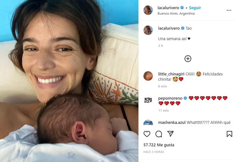 Calu Rivero compartió la primera foto con su hijo Tao