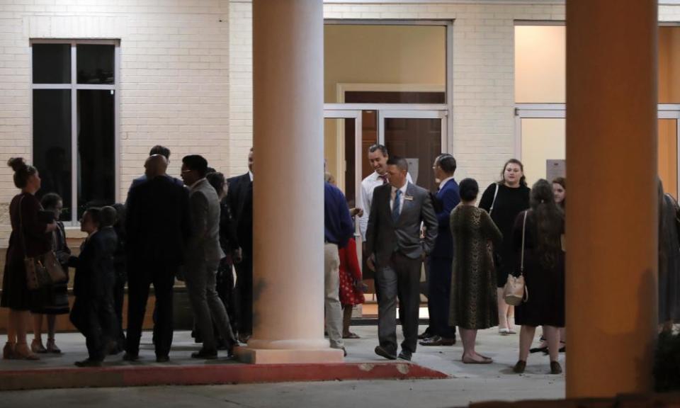 Pastor Tony Spell talks to congregants after an evening service at Life Tabernacle church 31 March 2020.