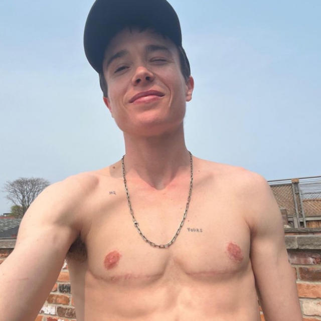 Elliot Page celebrates his 'transjoy' with topless snap showing surgery  scars