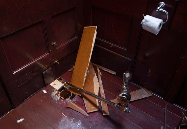 Damage after the golden toilet disappeared from Blenheim Palace