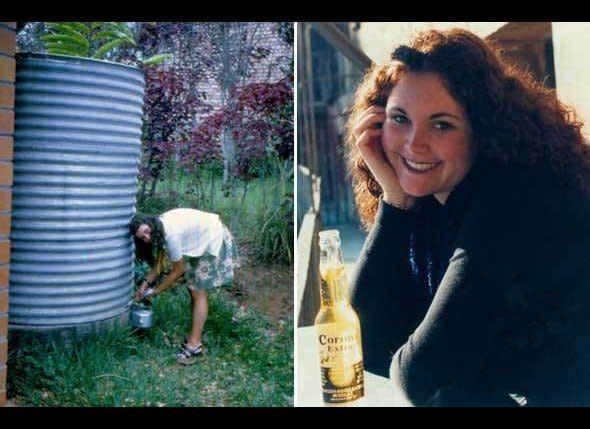 Left: Michelle gets water from a cistern  in Uganda in 1972. The water could only be used after a lengthy process of purifying and boiling.    Right: Jen enjoys a beer in Padova, Italy, in 2000. Because the tap water wasn't drinkable when she was in Padova, water was often more expensive than wine. So, Jen explained, she and her roommates, as "cost conscious students," often chose the latter. "Needless to say, it was a fun year!"