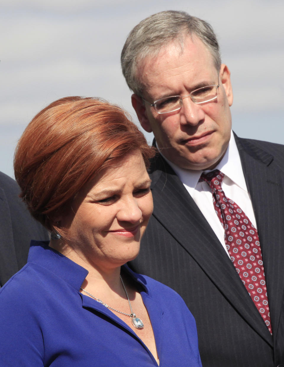 In this Sept. 20, 2012 photo, City Council Speaker Christine Quinn, left, and Scott Stringer, Manhattan borough president, participate in a ceremony in New York. Both are possible candidates to succeed New York Mayor Michael Bloomberg. New York City's 2013 mayoral race doesn't fully kick off until after voters are done picking a president. But some of the city's top political players are already jockeying for position, preparing to introduce themselves to voters who haven't paid much attention to who will succeed Michael Bloomberg, the billionaire mayor who has defined City Hall for more than a decade. (AP Photo/Mark Lennihan)