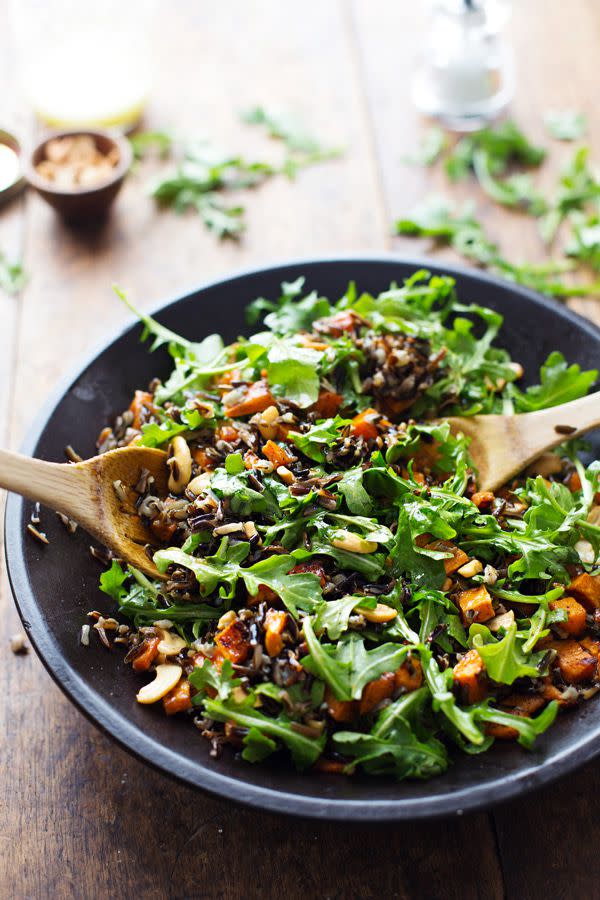 Roasted Sweet Potato, Wild Rice, and Arugula Salad