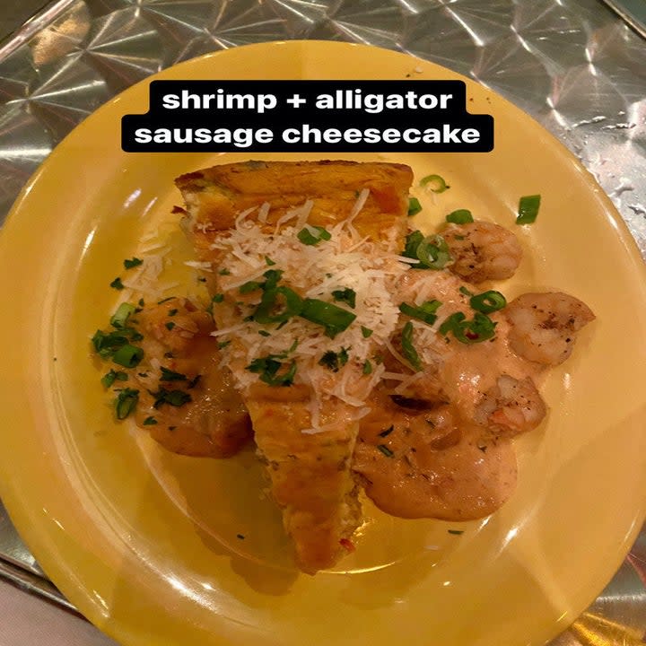 the shrimp and alligator cheesecake