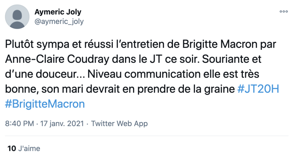 Pour sa toute première interview, accordée au JT de 20h de TF1, Brigitte Macron a séduit les internautes.