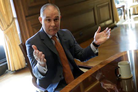 Environmental Protection Agency Administrator Scott Pruitt speaks during an interview for Reuters at his office in Washington, U.S., July 10, 2017. REUTERS/Yuri Gripas