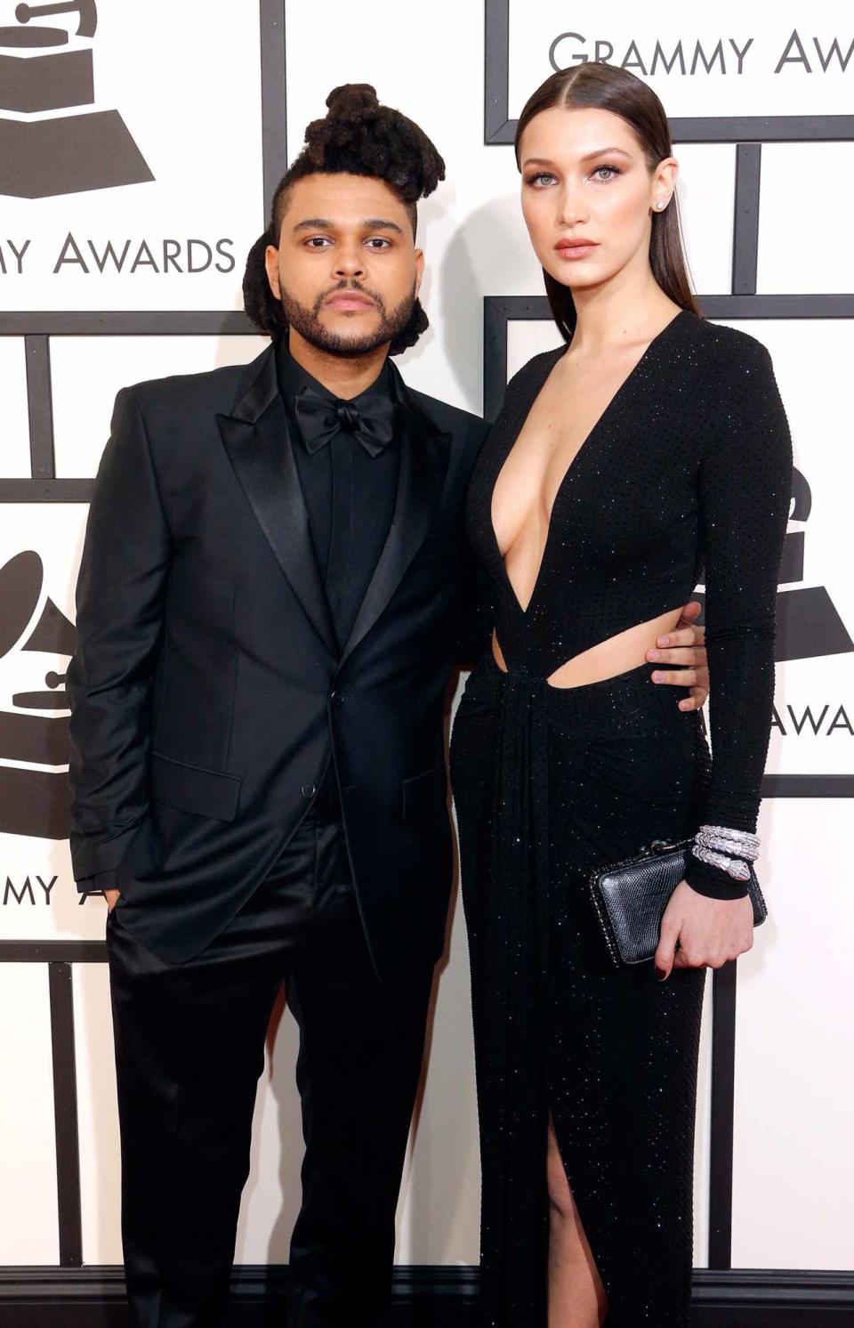 The Weeknd (L) and model Bella Hadid attend The 58th GRAMMY Awards at Staples Center on February 15, 2016 in Los Angeles, California