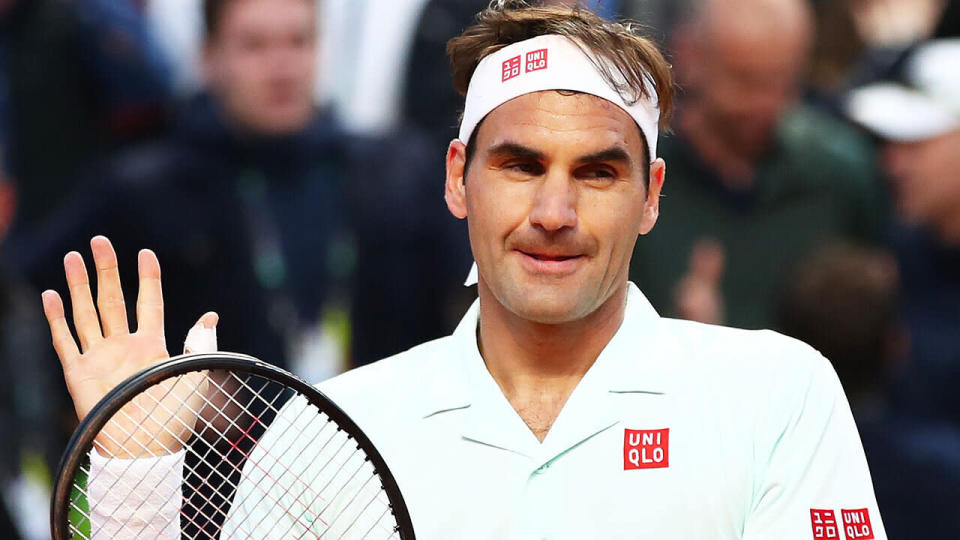 Roger Federer celebrates against Borna Coric. (Photo by Clive Brunskill/Getty Images)