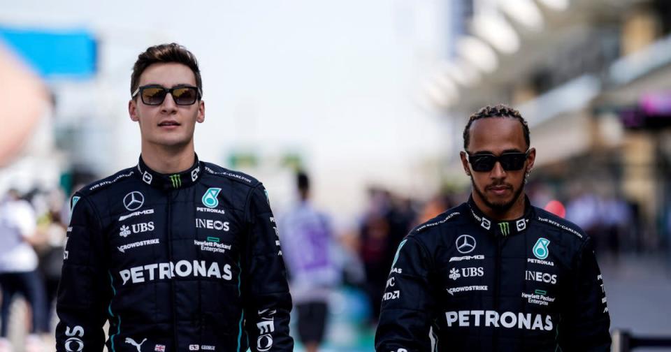George Russell walking side by side with Lewis Hamilton. Bahrain March 2022 Credit: PA Images