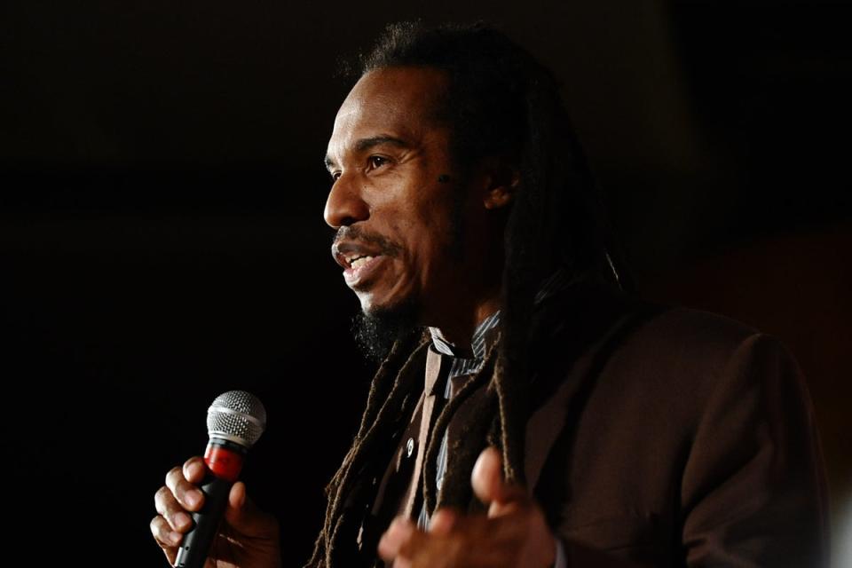 Benjamin Zephaniah speaks at the Concert For Haiti, sponsored by the TUC, at Congress House in London (PA)