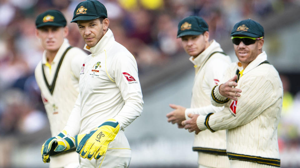 Tim Paine, pictured here with teammates Marnus Labuschagne, Steve Smith and David Warner during the Ashes.