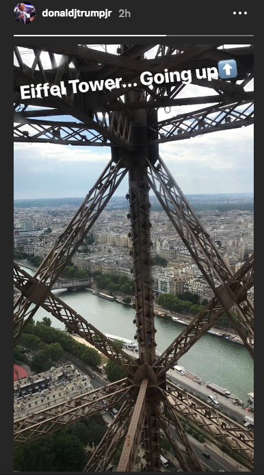 Donald Trump Jr. shared this pic from his trip with girlfriend Kimberly Guilfoyle to the Eiffel Tower. (Photo: Donald Trump Jr. via Instagram)