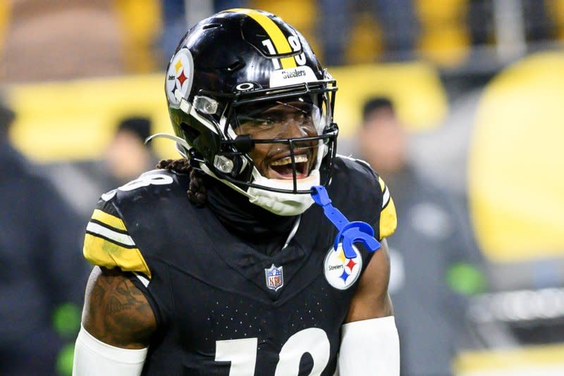Former Pittsburgh Steelers wide receiver Diontae Johnson (pictured) will join Adam Thielen and Jonathan Mingo as the Carolina Panthers' top wide receivers in 2024. File Photo by Archie Carpenter/UPI