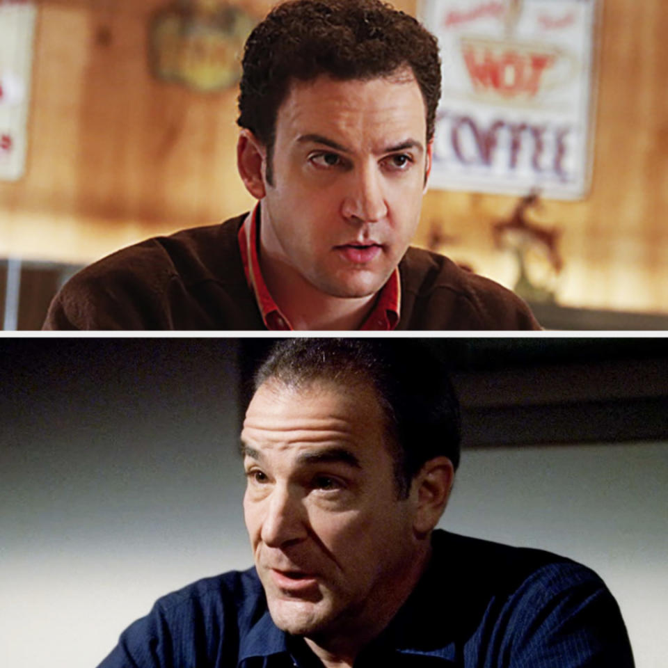 Ben Savage and Mandy Patinkin are shown in two separate scenes from TV shows. Fred is in diner-like setting, Mandy is indoors