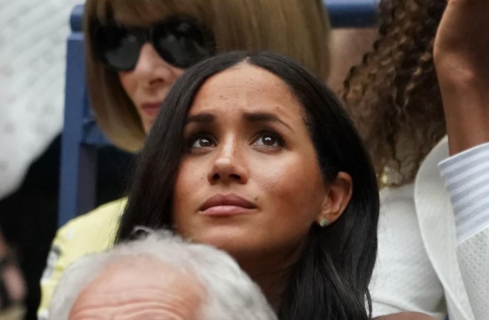 Meghan, Duchess of Sussex watches Serena Williams play Bianca Andreescu of Canada during the Women's Singles Finals match at the 2019 U.S. Open at the USTA Billie Jean King National Tennis Center in New York on Sept. 7, 2019. | TIMOTHY A. CLARY—AFP/Getty Images