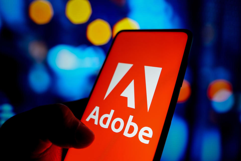 BRAZIL - 2022/05/20: In this photo illustration, the Adobe Inc. logo seen displayed on a smartphone screen. (Photo Illustration by Rafael Henrique/SOPA Images/LightRocket via Getty Images)