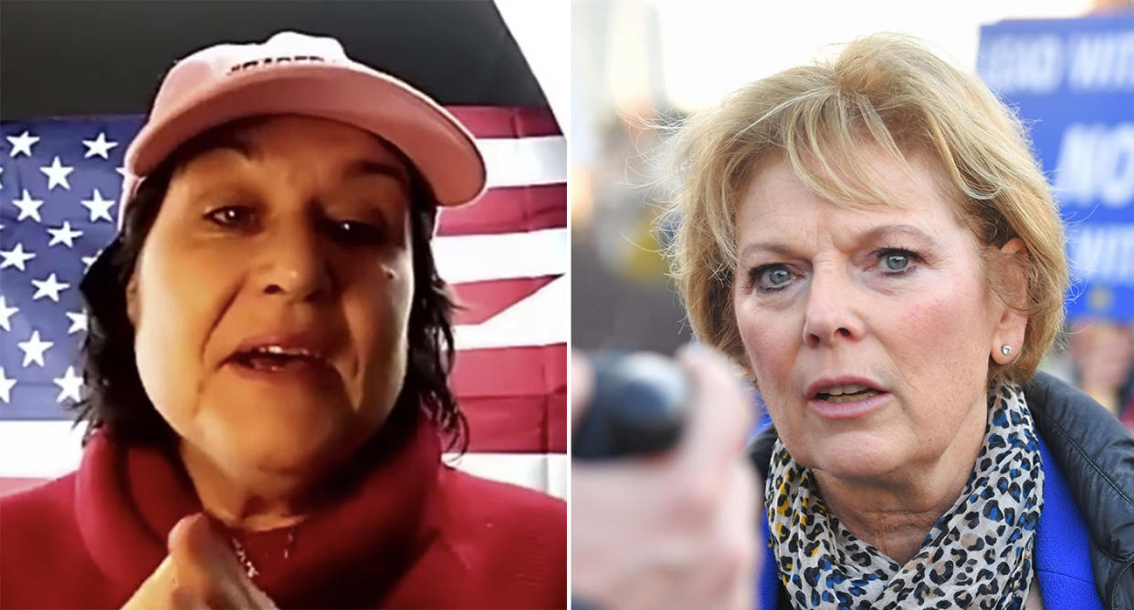 Amy Dalla Mura faces charges of harassing Anna Soubry, right, and is standing against her in the general election. (Left image Youtube/Based Amy, right image PA Images)