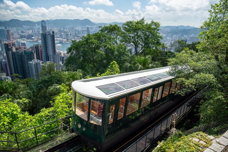 ▲太平山頂復古纜車之旅，可俯瞰維多利亞港景致。