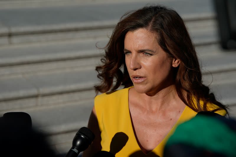 FILE PHOTO: U.S. Representative Nancy Mace (R-SC) talks to reporters after a vote to hold longtime Donald Trump ally Steve Bannon in contempt of Congress at the U.S. Capitol in Washington