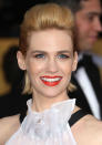 January Jones bucked the trend for tousled locks with this high quiff and bright red lipstick at the SAG Awards 2013.<br><br><b>©Rex</b>