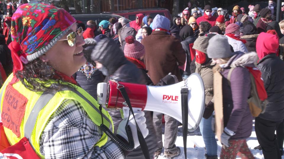 A clip from "Bring Her Home" shows Mysti Babineau serving as head of security at 5th annual Missing and Murdered Indigenous Women March in Minneapolis.