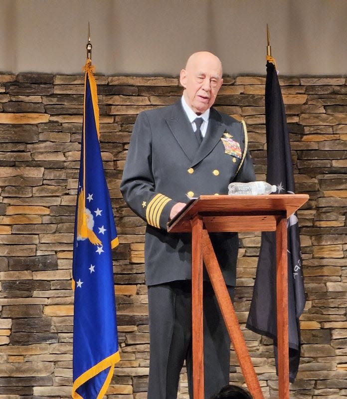 Captain USN (retired) Roy Cash gave the Keynote Address during the 2023 Celebrating Our Veterans program hosted by the West Tennessee Veterans Coalition at Englewood Baptist Church.