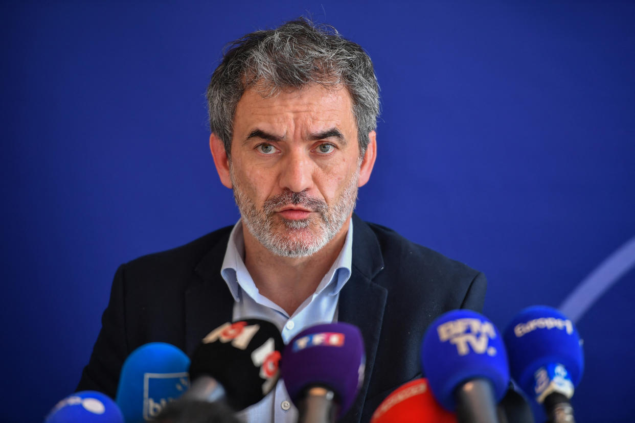 Le procureur de la République de Mont-de-Marsan, Olivier Janson, lors d'une conférence de presse sur la blessure par balle de Kendji Girac (Photo by GAIZKA IROZ / AFP)