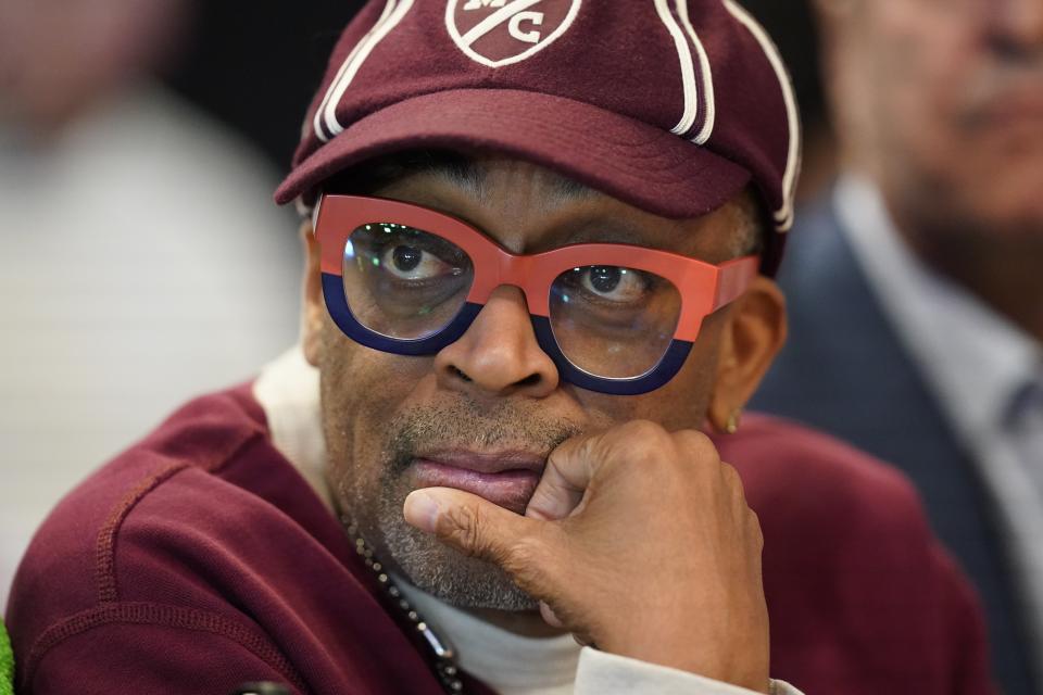 Spike Lee watches during the NBA basketball All-Star weekend Saturday, Feb. 18, 2023, in Salt Lake City. (AP Photo/Rick Bowmer)